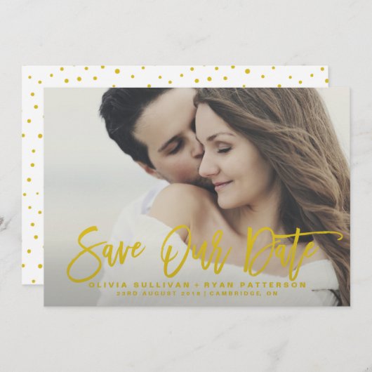 Senf Rustikale Kalligraphie Rette unsere Datumskar Save The Date (Vorne/Hinten)