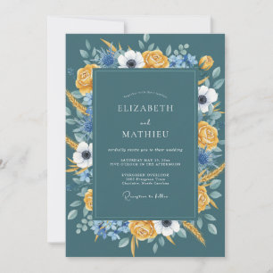 Senf-Schiefer-Blüten-Hochzeit Einladung