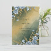 Senf Stahl Blatt Hochzeit Einladung (Stehend Vorderseite)