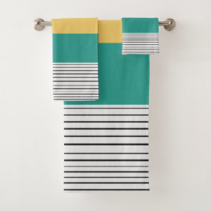 Senf und aquamarine Muster Badhandtuch Set