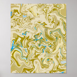 Senf und Blue Abstrakt Fluid Art Poster