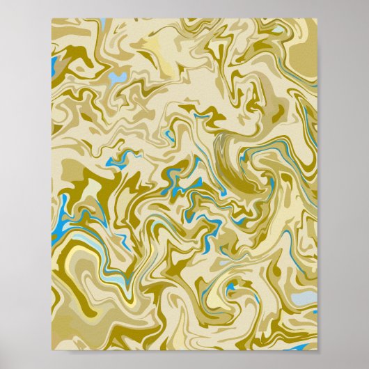 Senf und Blue Abstrakt Fluid Art Poster (Vorne)