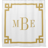 Senf und Weißgriechischer Schlüssel | MIT MONOGRAM Duschvorhang (Vorderseite)