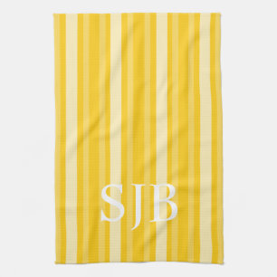 Senf Viktorianischer Streifen mit Monogramm Geschirrtuch