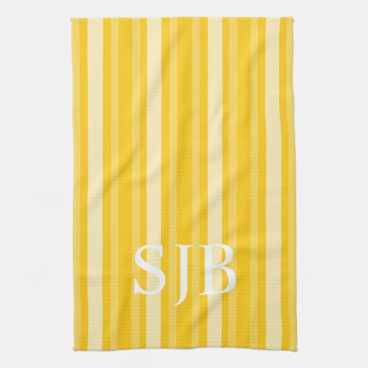 Senf Viktorianischer Streifen mit Monogramm Geschirrtuch (Vertikal)