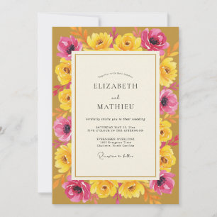 Senfblatt-Rosa-Mohn-Hochzeit Einladung