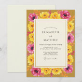 Senfblatt-Rosa-Mohn-Hochzeit Einladung (Vorne/Hinten)