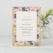 Senfblatt Rosa Rosenhochzeit Einladung (Stehend Vorderseite)