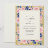 Senfblatt Rosa Rosenhochzeit Einladung (Vorne/Hinten)