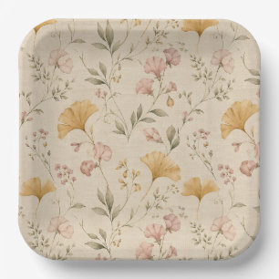 Senfblumen-Vintage-Reben-Botanik-Wurfdecke Pappteller