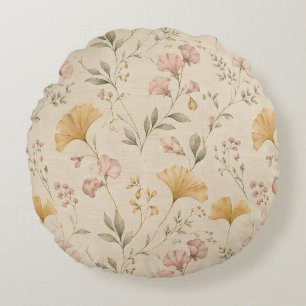 Senfblumen-Vintage-Reben-Botanik-Wurfdecke Rundes Kissen