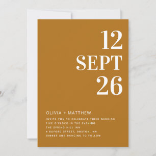 Senfbraune elegante Hochzeit im Herbst   Foto & QR Einladung