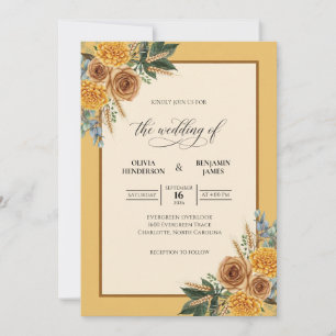 Senfgelb-Amber-Tagetes-Eukalyptus-Hochzeit Einladung