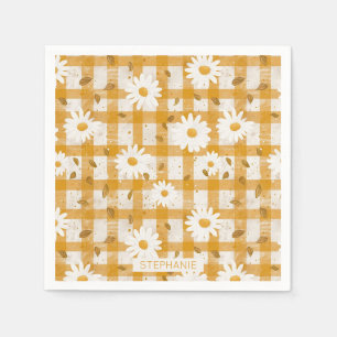 Senfgelb Gänseblümchen Creme Farmhaus Gingham Serviette