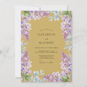 Senfgelb gedämpfte Lilien-Wisteria-Hochzeit Einladung