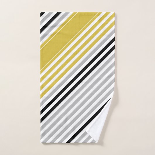 Senfgelb, grau, schwarz, weiße Streifen Badhandtuch Set (Handtuch)