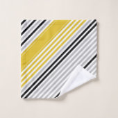 Senfgelb, grau, schwarz, weiße Streifen Badhandtuch Set (Waschlappen)