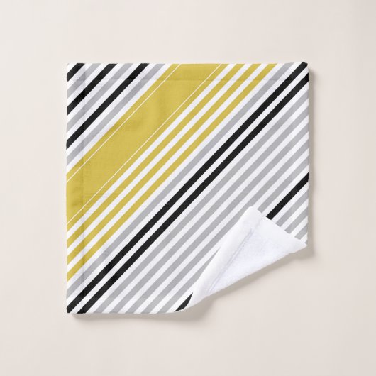 Senfgelb, grau, schwarz, weiße Streifen Badhandtuch Set (Waschlappen)
