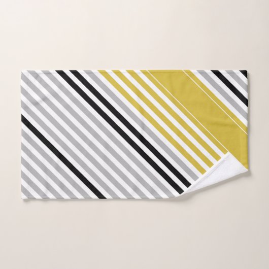 Senfgelb, grau, schwarz, weiße Streifen Badhandtuch Set (Handtuch)