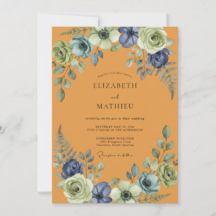 Senfgelb Indigo Bemalte Hochzeit Einladung