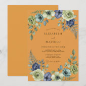 Senfgelb Indigo Bemalte Hochzeit Einladung (Vorne/Hinten)