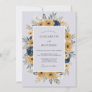 Senfgelb-Katharinenkraut-Kranz-Hochzeit Einladung