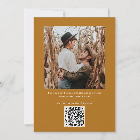Senfgelb-Minimalistische Foto Hochzeit + QR-Code Einladung (Rückseite)