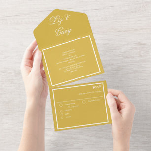 Senfgelb Minimalistische Hochzeit Alles-in-Einem All In One Einladung