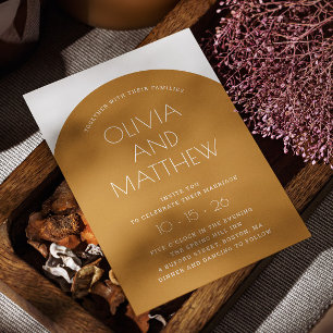 Senfgelb moderne Typografie Bogen Hochzeit + QR Einladung