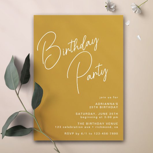 Senfgelb | Moderne Typografie Boho Birthday Einladung