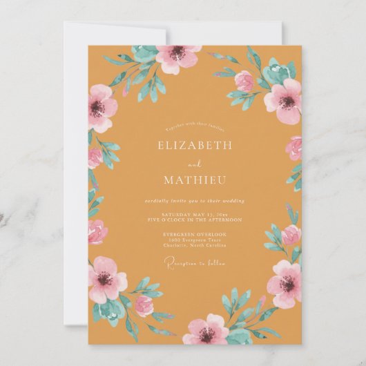 Senfgelb Mohn Hochzeit Einladung (Vorderseite)