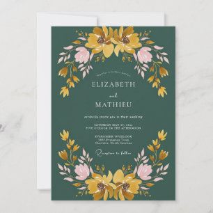 Senfgelb Petrol Wildblumen-Hochzeit Einladung