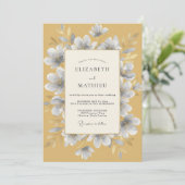 Senfgelb Silber Blossom Hochzeit Einladung (Stehend Vorderseite)
