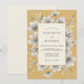 Senfgelb Silber Blossom Hochzeit Einladung (Vorne/Hinten)