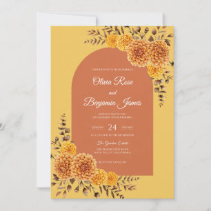 Senfgelb Tagetes Eukalyptus Hochzeit Einladung