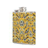 Senfgelb und Navy Vögel, Schmetterlinge und Blume Flachmann (Links)