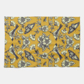 Senfgelb und Navy Vögel, Schmetterlinge und Blume Geschirrtuch (Horizontal)