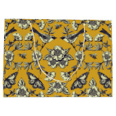 Senfgelb und Navy Vögel, Schmetterlinge und Blume Große Geschenktüte (Rückseite)