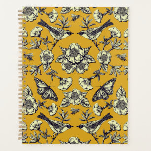 Senfgelb und Navy Vögel, Schmetterlinge und Blume Planer