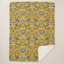 Senfgelb und Navy Vögel, Schmetterlinge und Blume