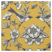 Senfgelb und Navy Vögel, Schmetterlinge und Blume Stoff (Muster)