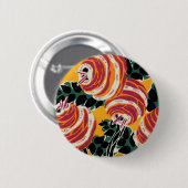 Senfgelb und Orange Art Deco Floral Dekor Button (Vorne & Hinten)