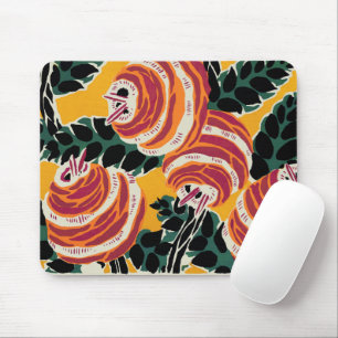Senfgelb und Orange Art Deco Floral Dekor Mousepad