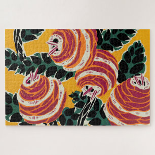 Senfgelb und Orange Art Deco Floral Dekor Puzzle