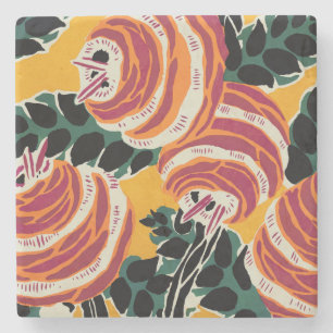 Senfgelb und Orange Art Deco Floral Dekor Steinuntersetzer