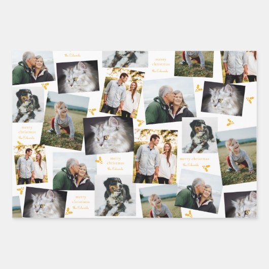 Senfgelb und weiß Moderne Holly Sprig Geschenkpapier Set (Vorderseite)