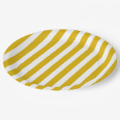 Senfgelb und weiße vertikale Streifen Pappteller (Schrägansicht)