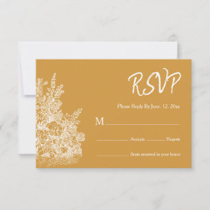 Senfgelb Vintage-Ornamentrahmen-Hochzeit RSVP Karte