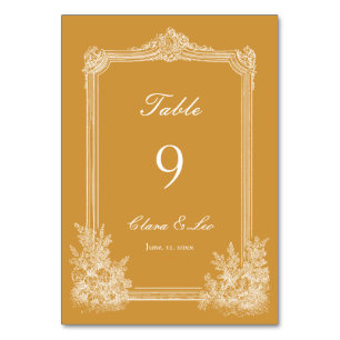 Senfgelb Vintage Verzierte Rahmen Hochzeit Tischnummer