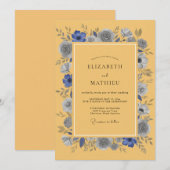 Senfgelbblaue Anemonen-Rustikal-Hochzeit Einladung (Vorne/Hinten)